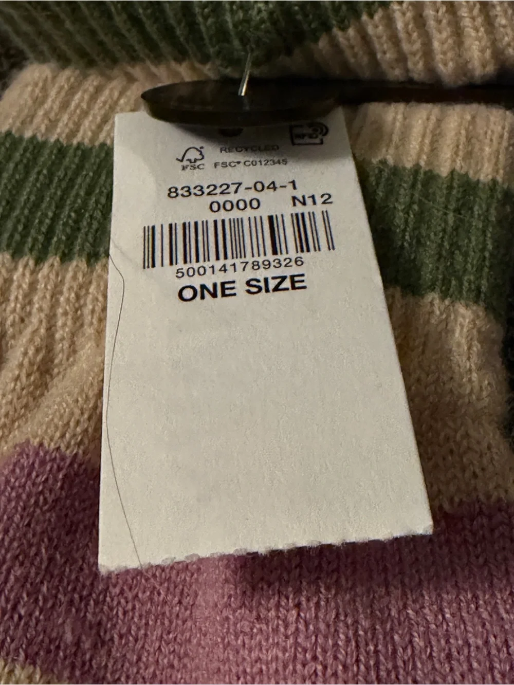 Old Navy Striped Knit Gloves in Beige with Red, Purple & Green Accents NWT